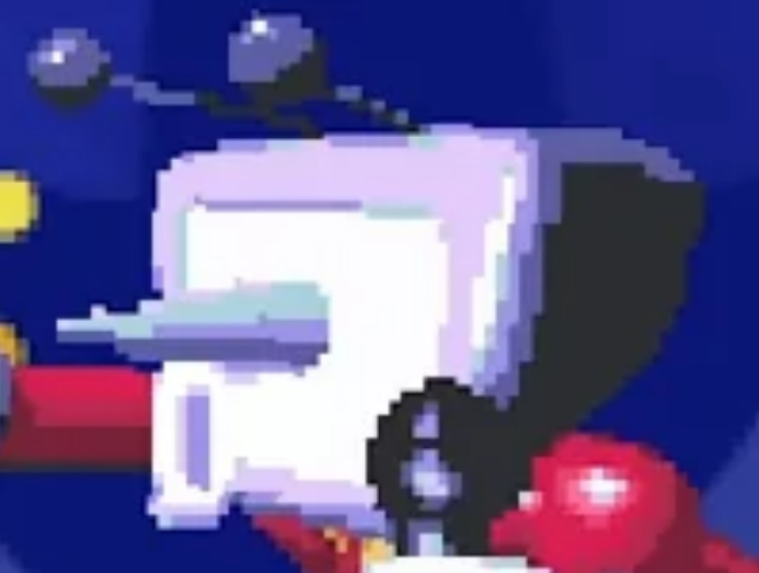 [Mr. Ant Tenna from Deltarune pogging while facing left.